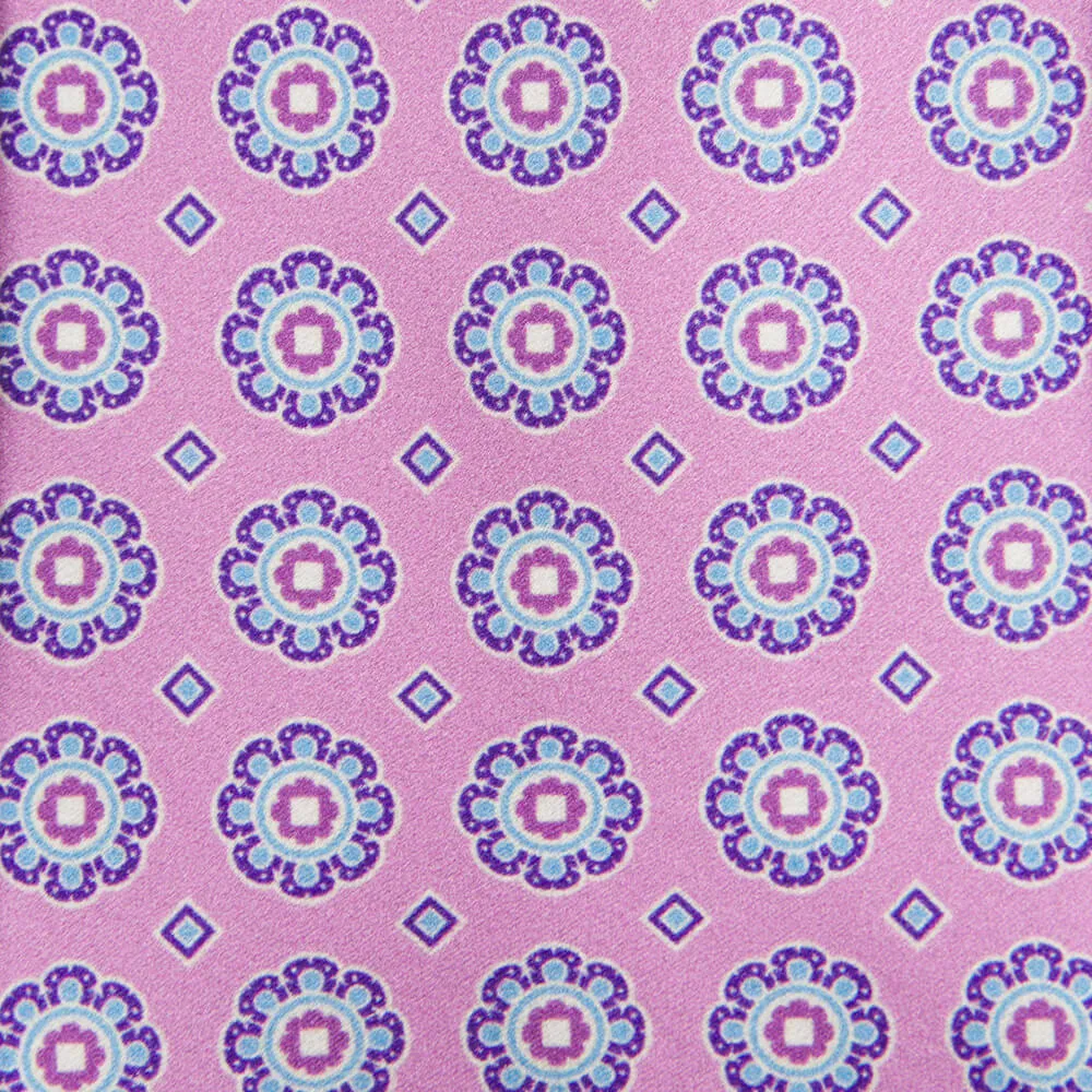 Fuchsia Floral Medallion Motif Silk Tie