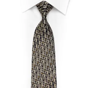 Gold Orange Acanthus On Navy Rhinestone Silk Tie With Gold Sparkles