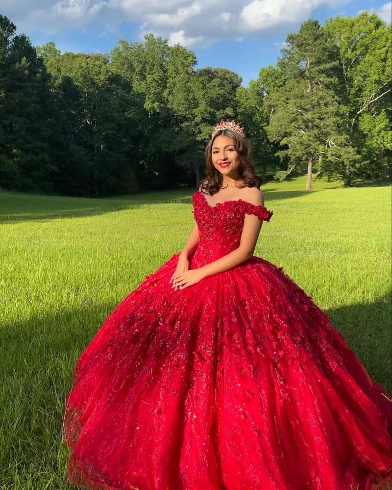 Gorgeous Sweetheart Off The Shoulder Red Quinceanera Dress