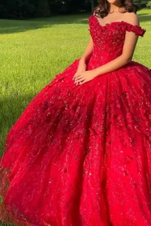 Gorgeous Sweetheart Off The Shoulder Red Quinceanera Dress