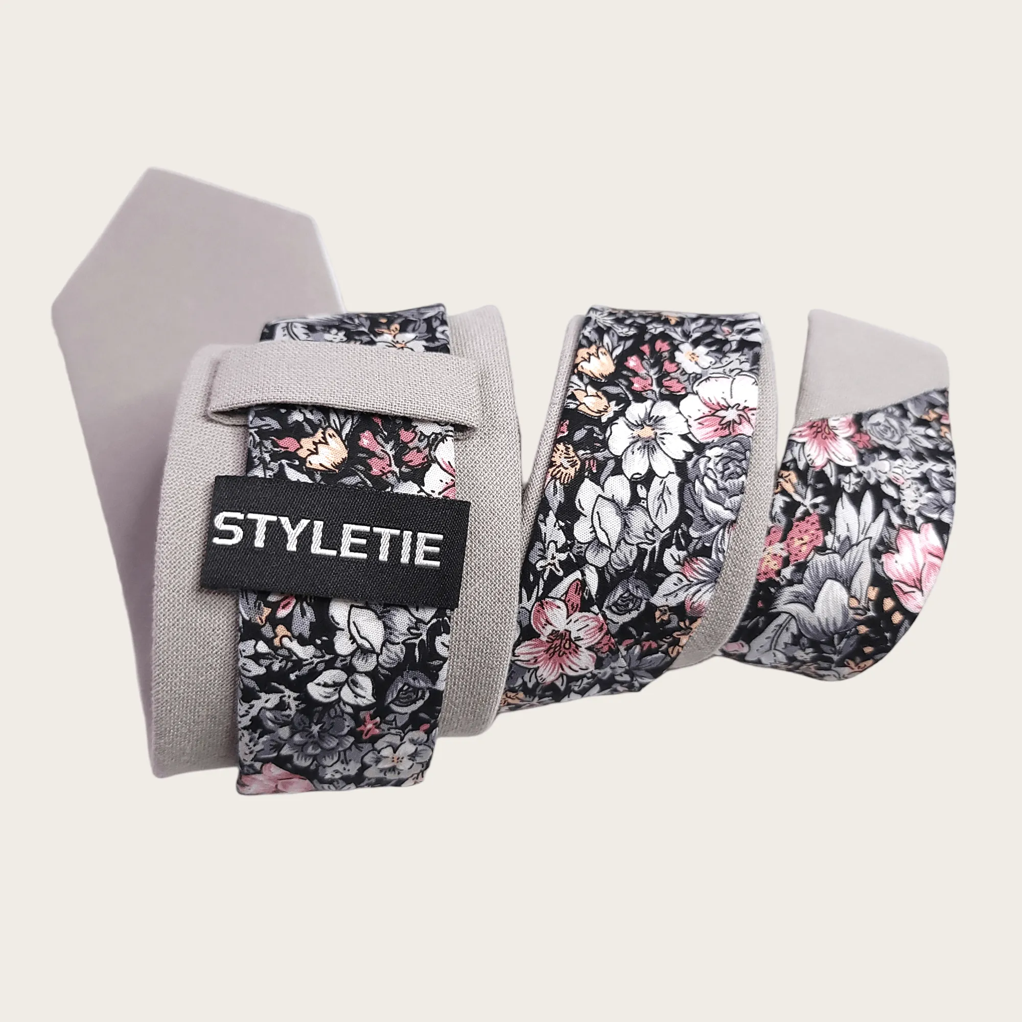 Gray Black Floral Peekaboo Tie
