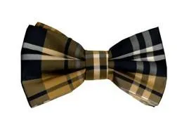 Gray/Black Plaid Bow Ties with Matching Pocket Squares