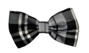 Gray/Black Plaid Bow Ties with Matching Pocket Squares