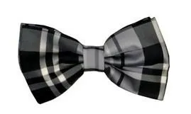 Gray/Black Plaid Bow Ties with Matching Pocket Squares