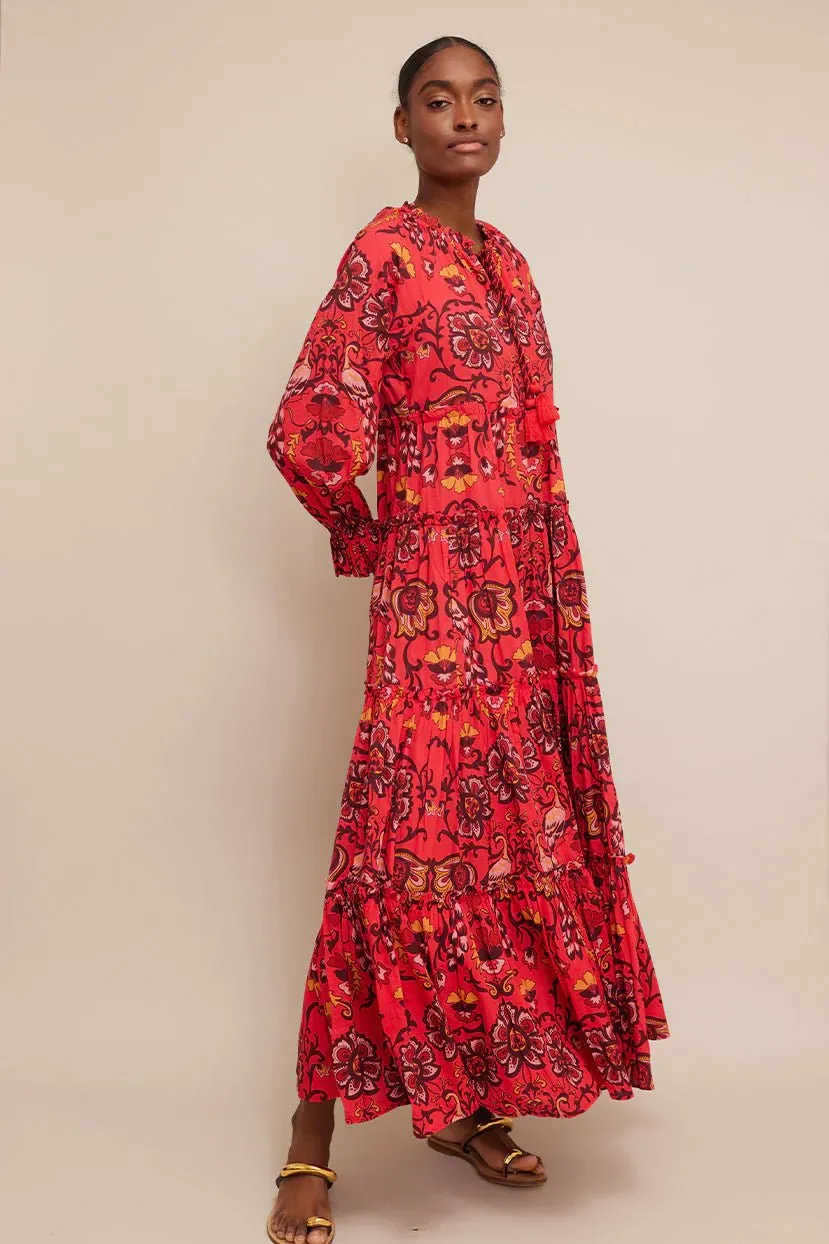 Grazia Long Sleeve Maxi Dress Peacock Watermelon