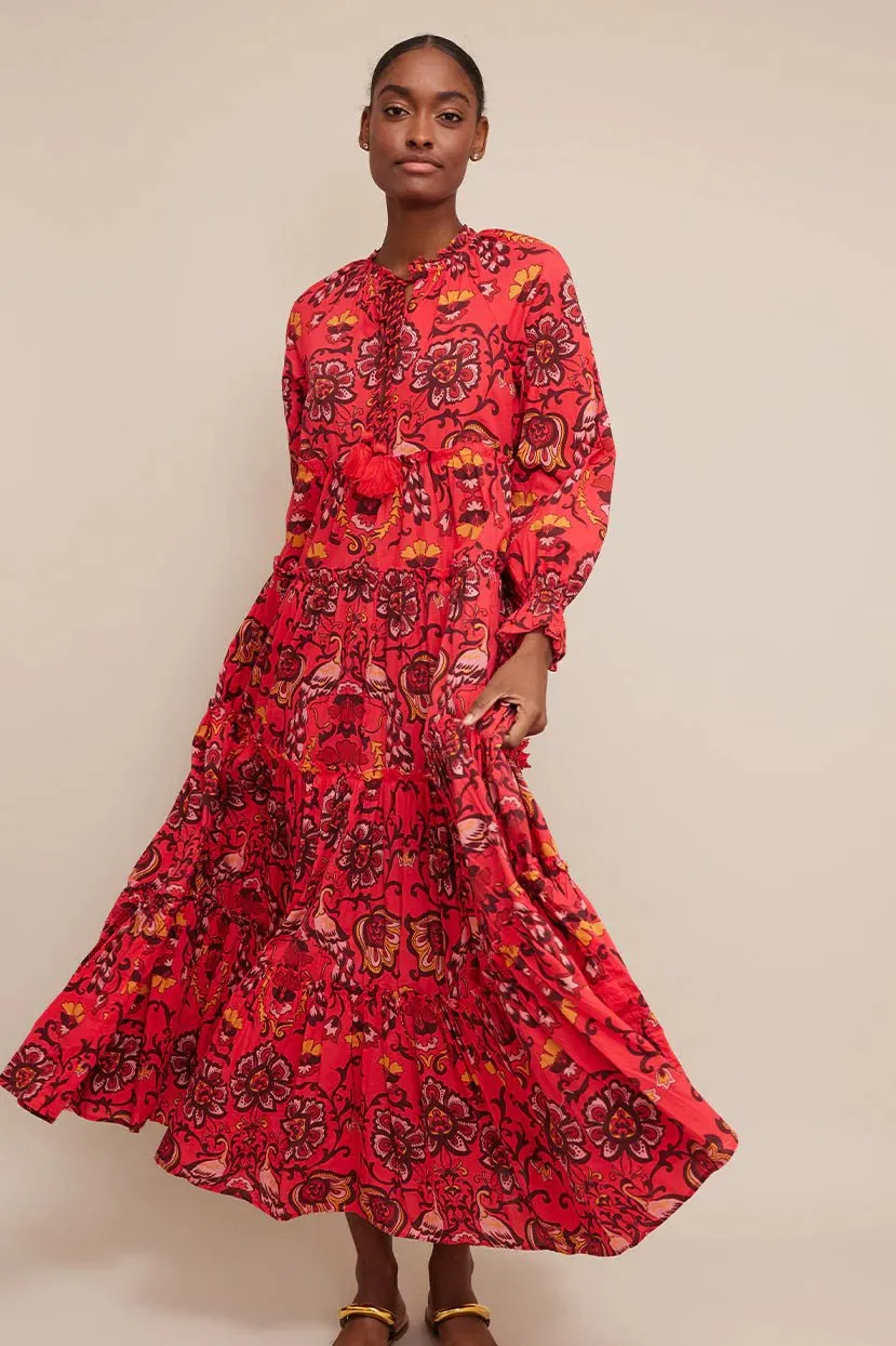 Grazia Long Sleeve Maxi Dress Peacock Watermelon