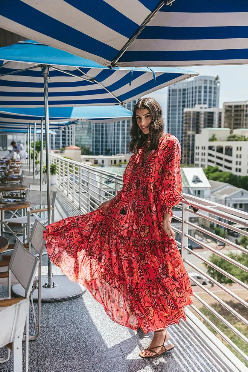 Grazia Long Sleeve Maxi Dress Peacock Watermelon