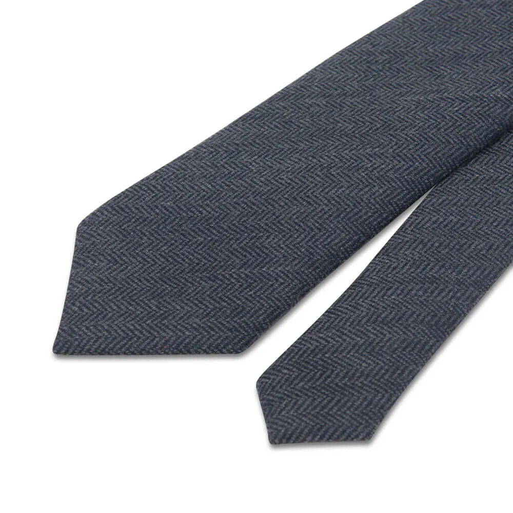 Grey Herringbone Virgin Wool Tie