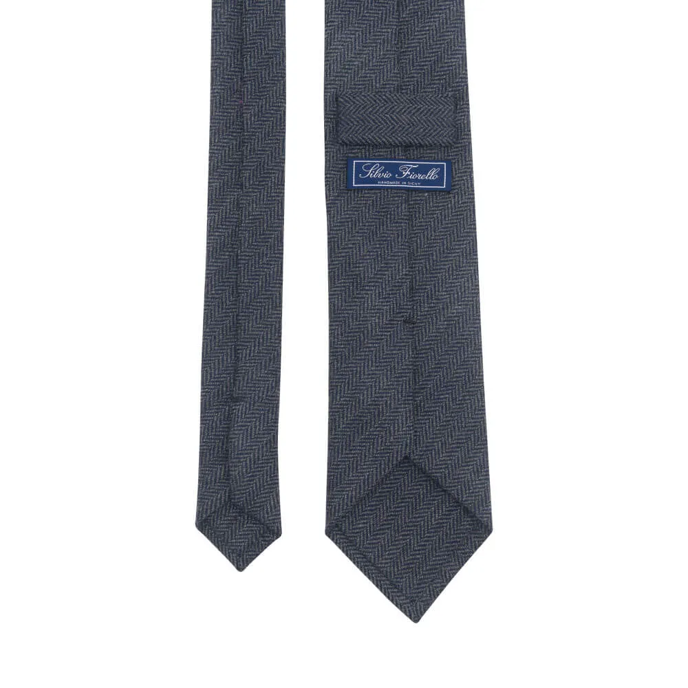 Grey Herringbone Virgin Wool Tie
