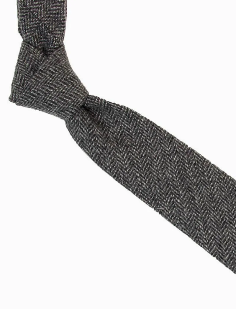 Grey Herringbone Wool Tie