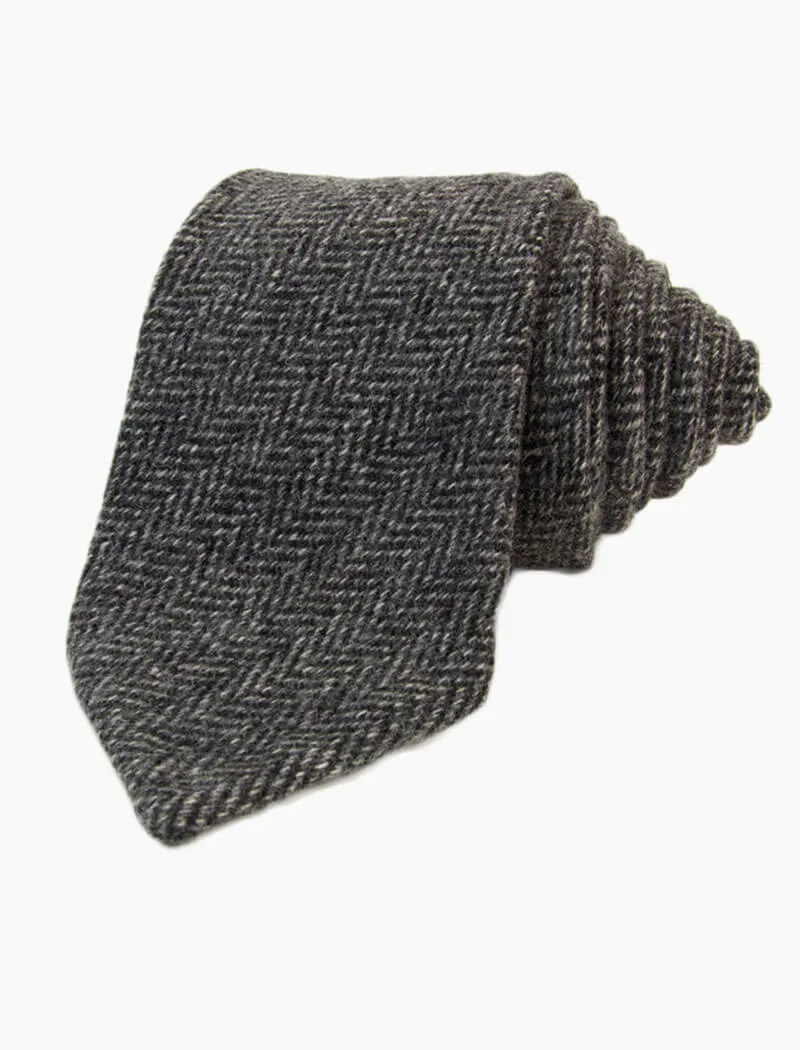Grey Herringbone Wool Tie