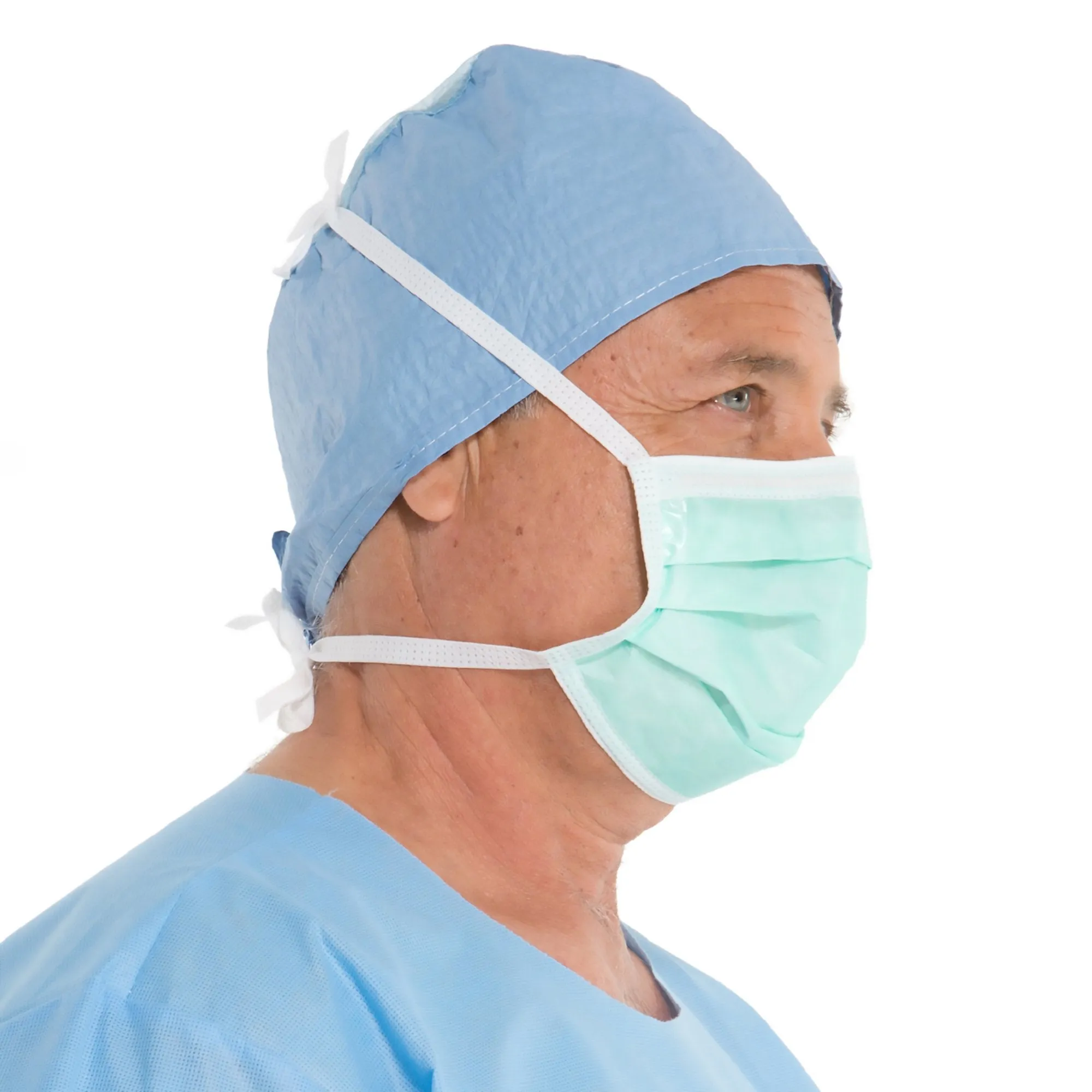 Halyard Surgical Mask, Anti-Fog Adhesive Film, Tie Closure, Pleated, One Size Fits Most, Green