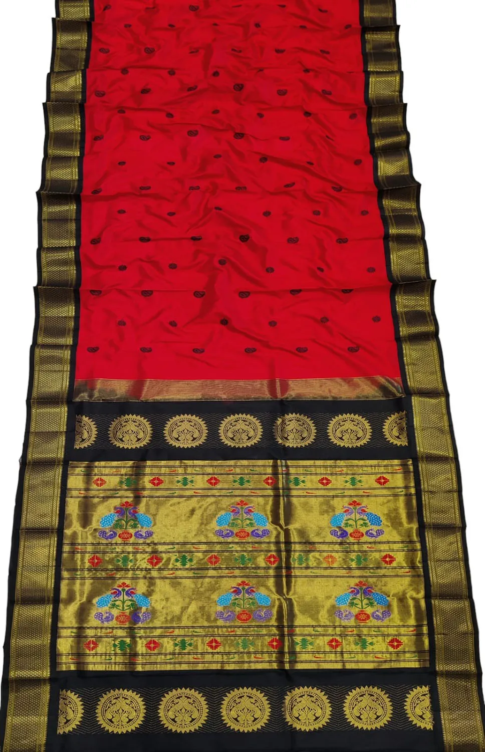 Handloom Silk Peacock Saree in Red and Black - Professional Ethnic Wear