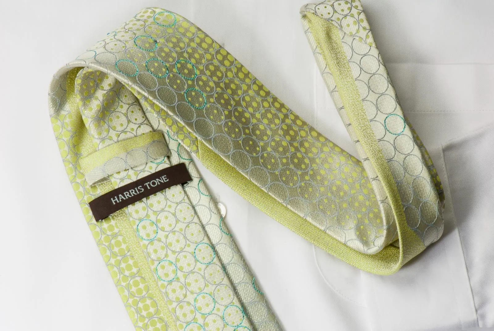 Harris Tone Rhinestone Silk Necktie Silver Geometric Design On Green With Sparkles
