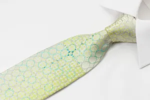 Harris Tone Rhinestone Silk Necktie Silver Geometric Design On Green With Sparkles