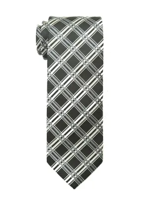 Heritage House 18903 100% Woven Silk Boy's Tie - Plaid - Black/Silver
