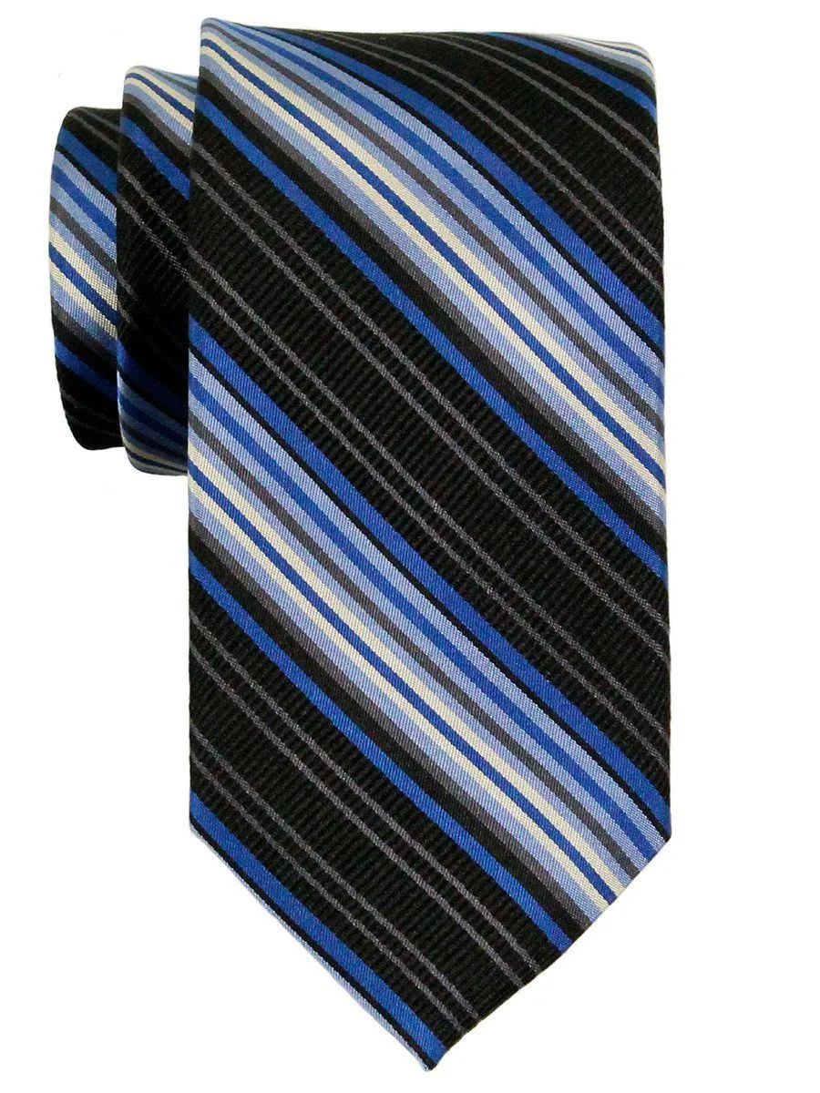 Heritage House 23176 100% Woven Silk Boy's Tie - Stripe - Black/Blue/Gray