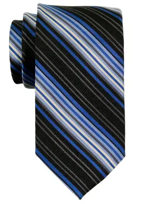 Heritage House 23176 100% Woven Silk Boy's Tie - Stripe - Black/Blue/Gray