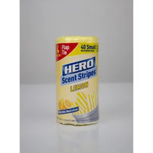 Hero Small Trash Bags, 4 Gallon, 40 Bags (Lemon Scent), Odor Neutralizer, Flap Ties