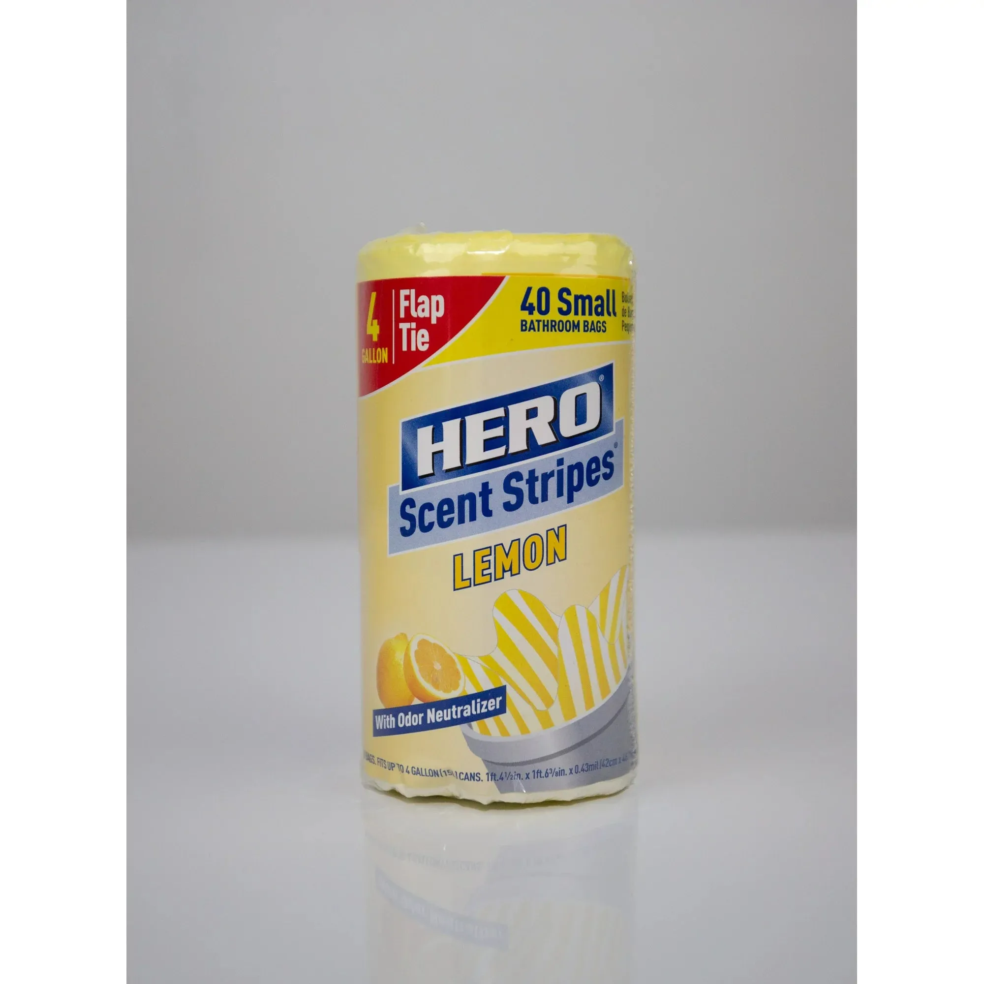 Hero Small Trash Bags, 4 Gallon, 40 Bags (Lemon Scent), Odor Neutralizer, Flap Ties