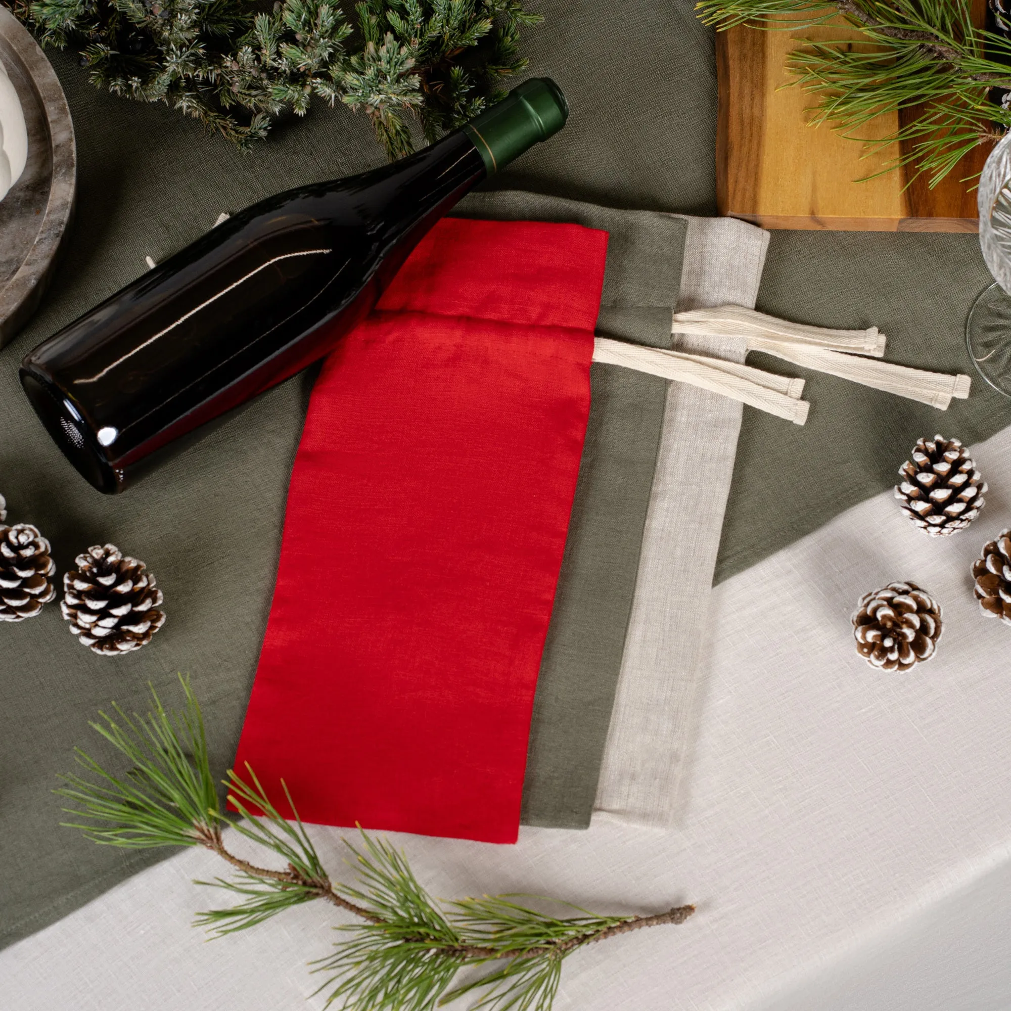 Holiday 100% Linen Wine Gift Bag