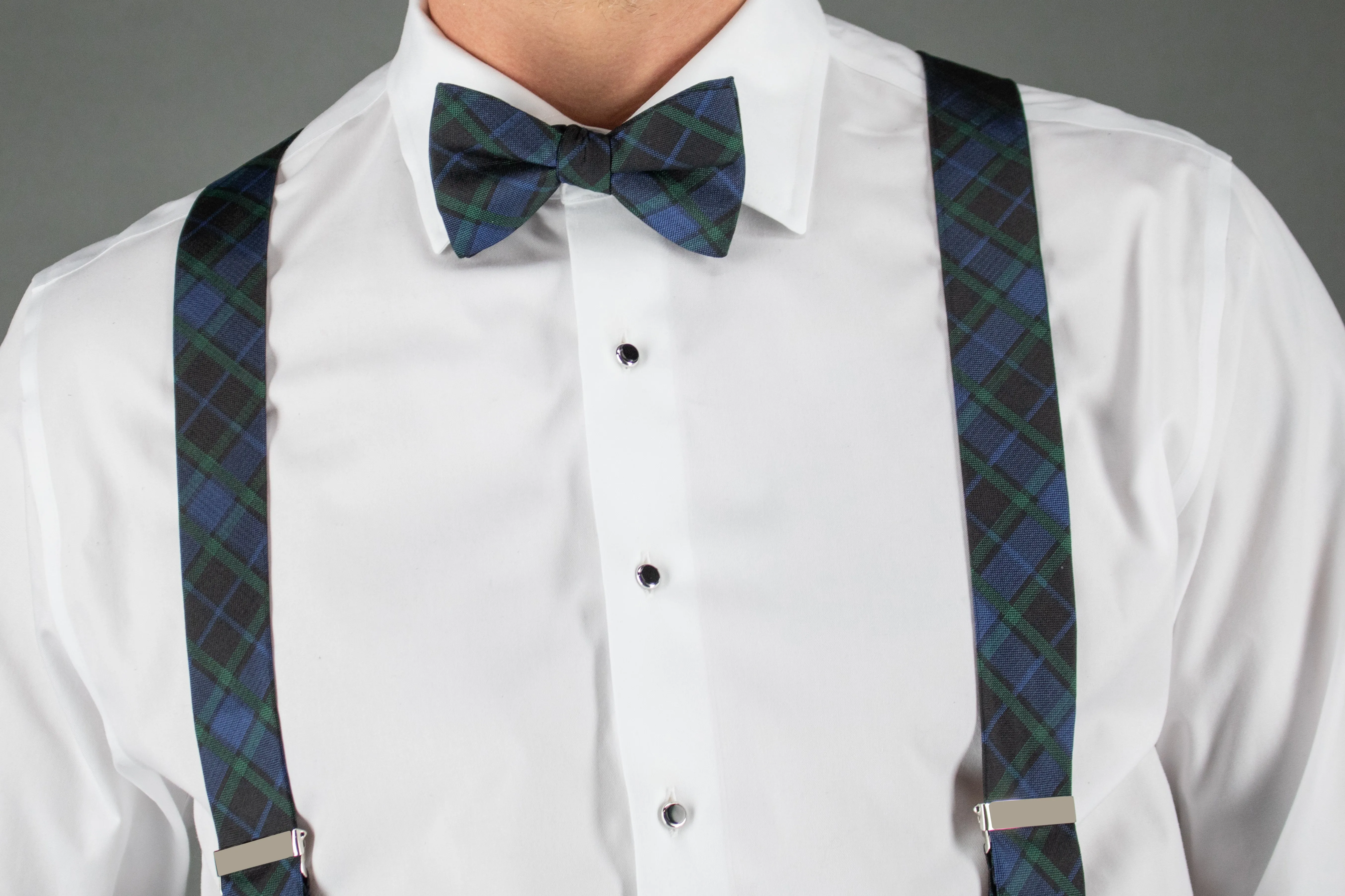 Ives Green and Navy Blackwatch Plaid Silk Bow Tie