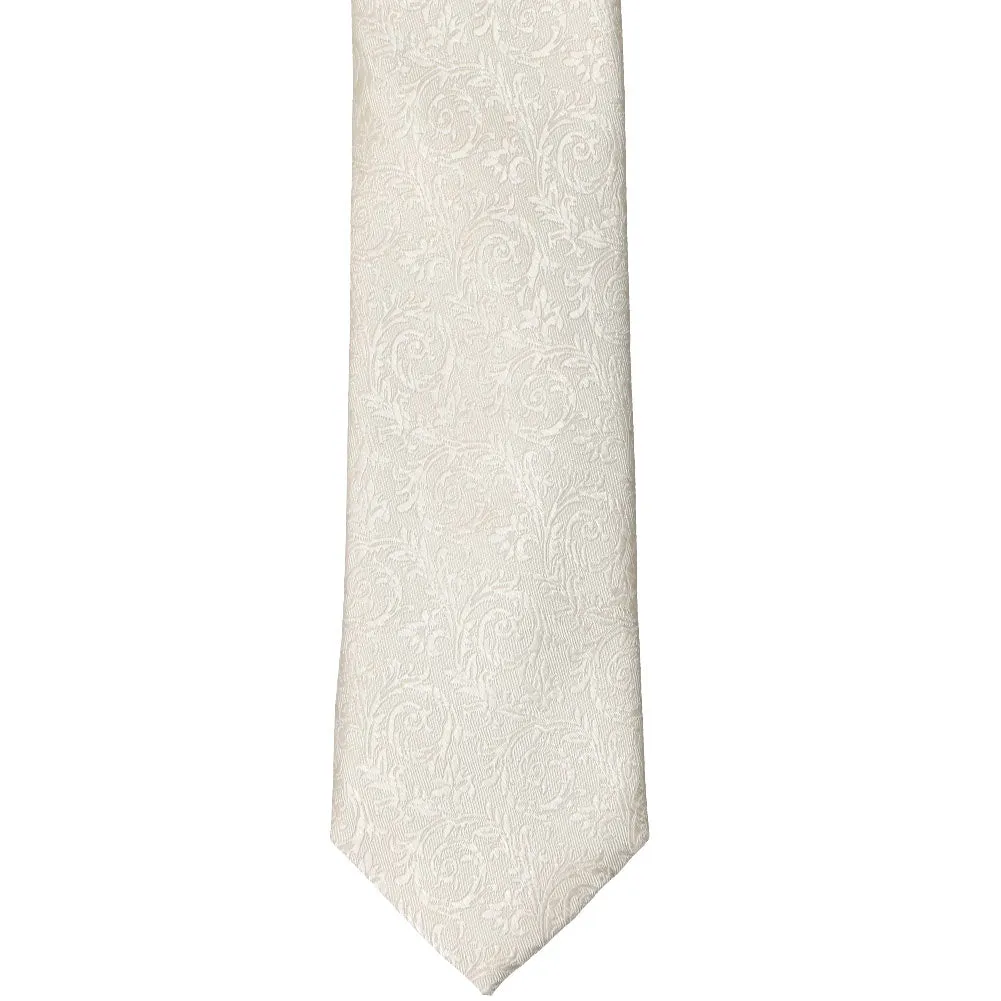 Ivory Groom Floral Silk Slim Necktie, 2.5" Width
