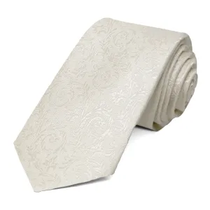 Ivory Groom Floral Silk Slim Necktie, 2.5" Width
