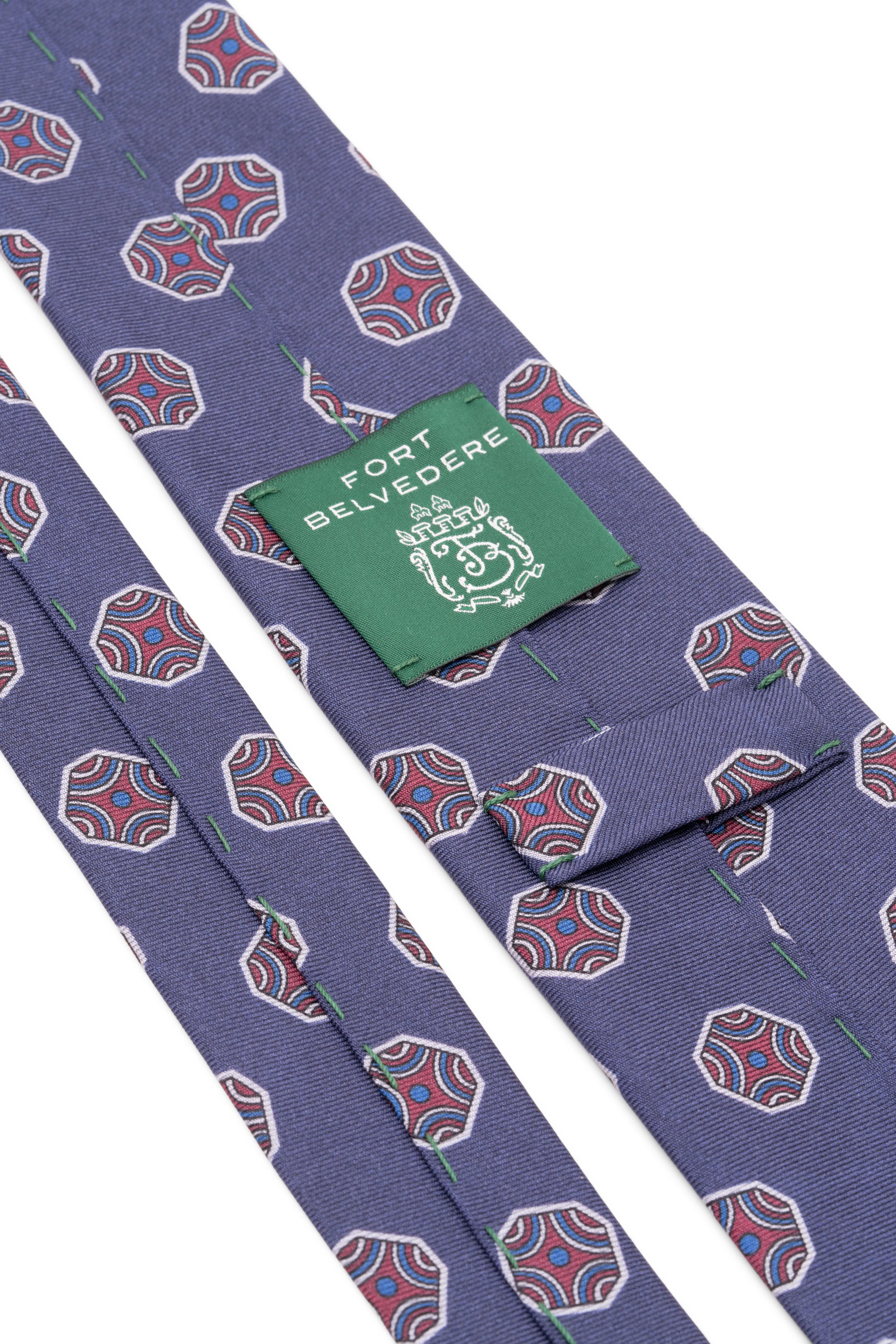 Light Navy Fancy Tile Printed Silk Tie