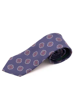 Light Navy Fancy Tile Printed Silk Tie