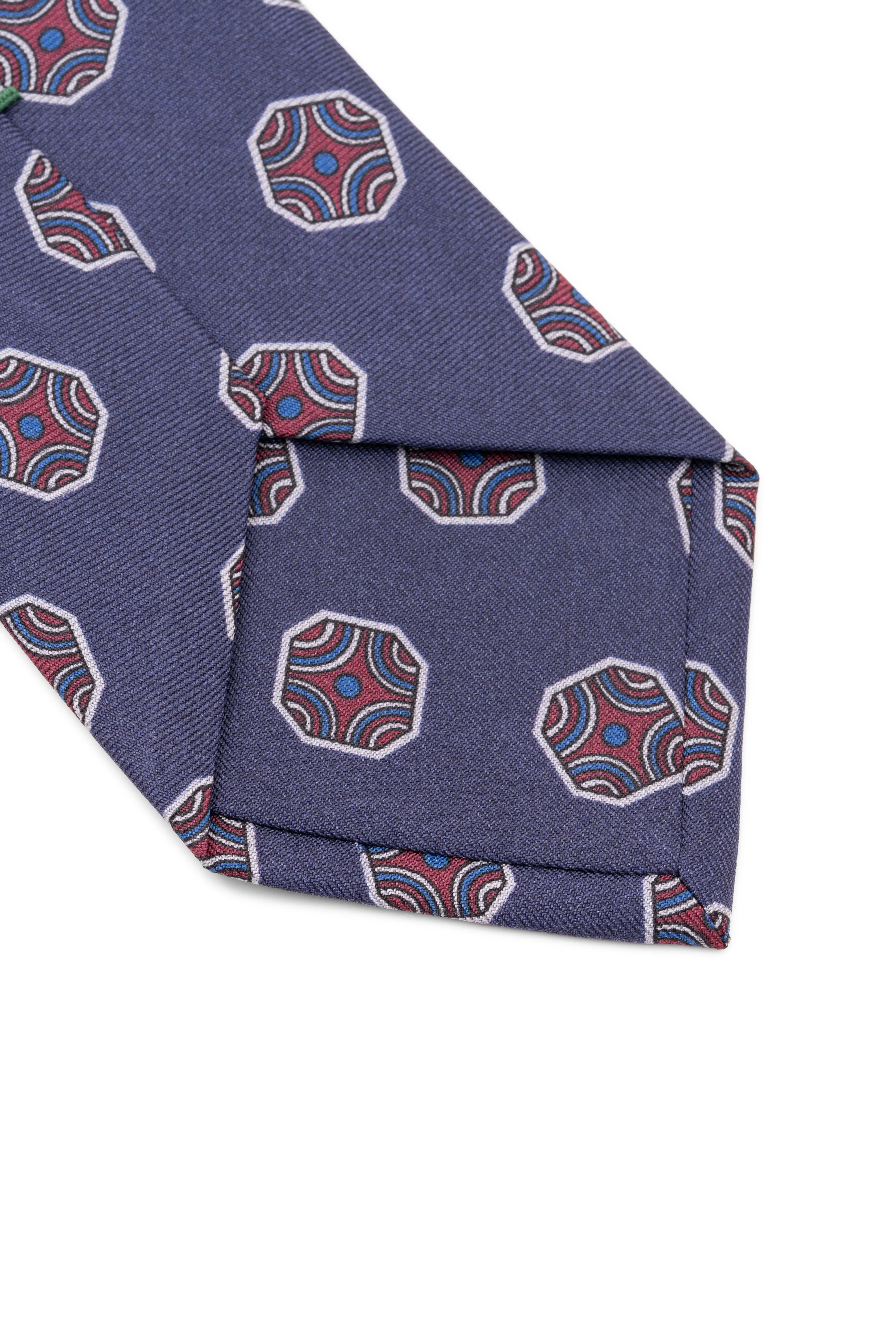 Light Navy Fancy Tile Printed Silk Tie