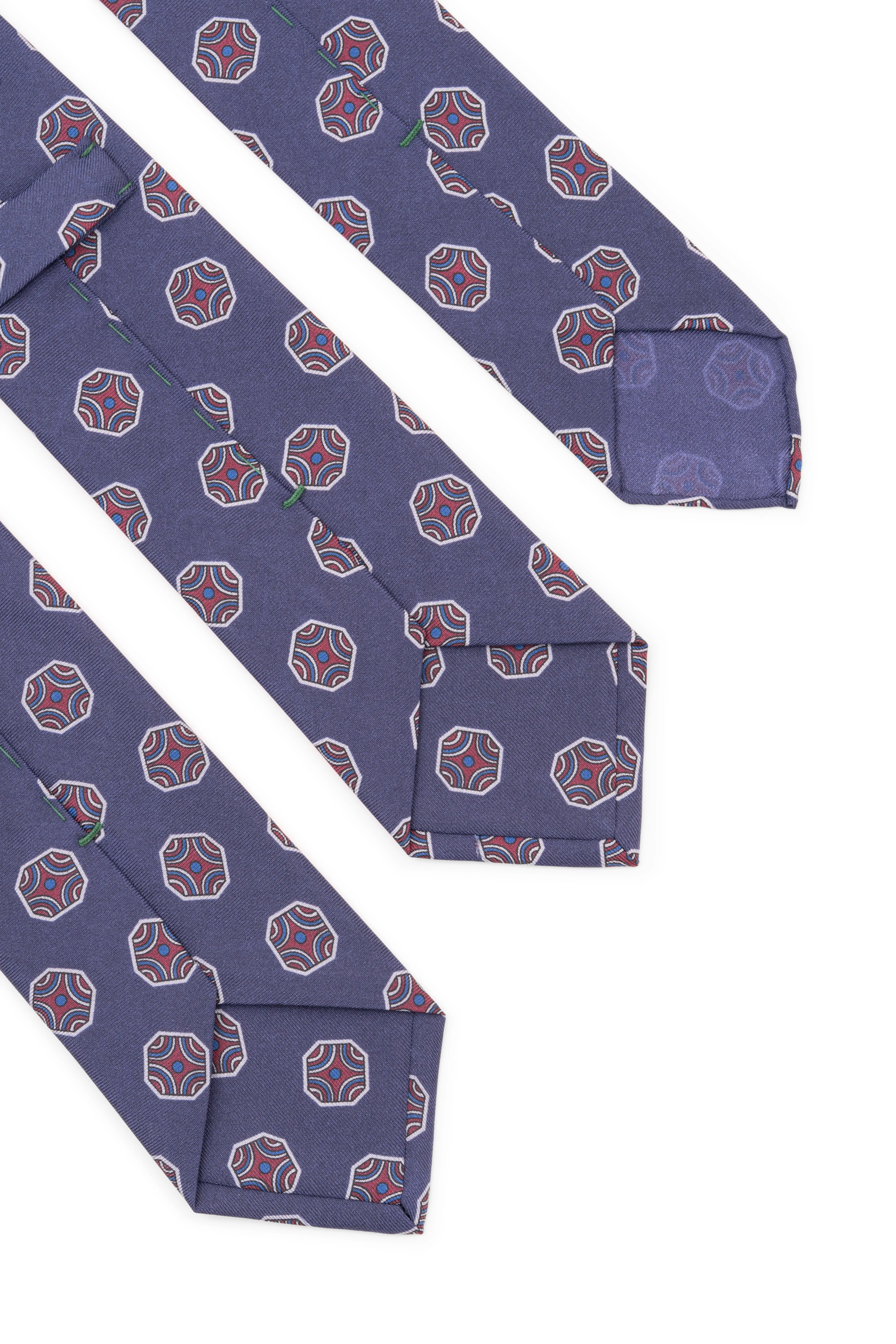 Light Navy Fancy Tile Printed Silk Tie