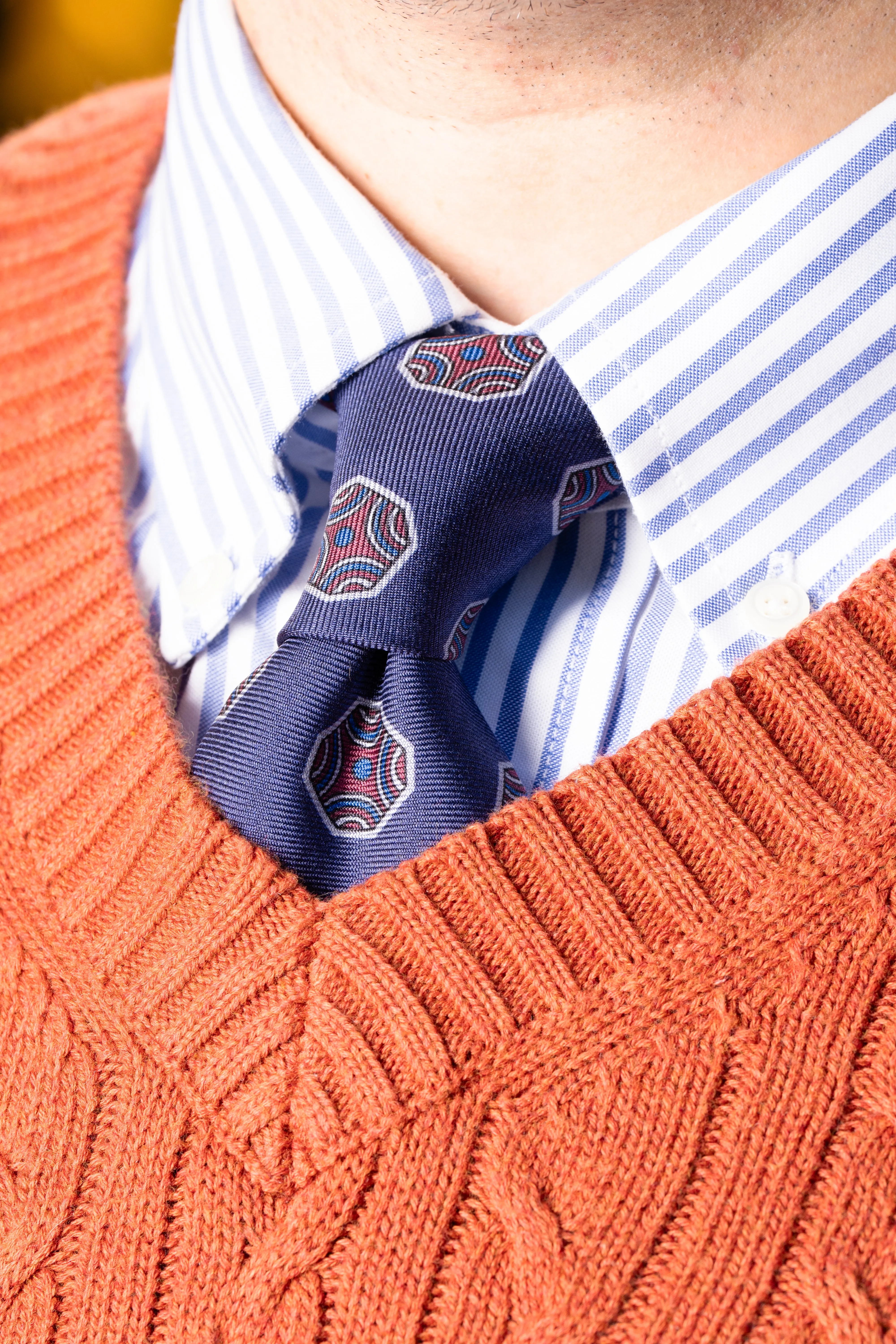 Light Navy Fancy Tile Printed Silk Tie