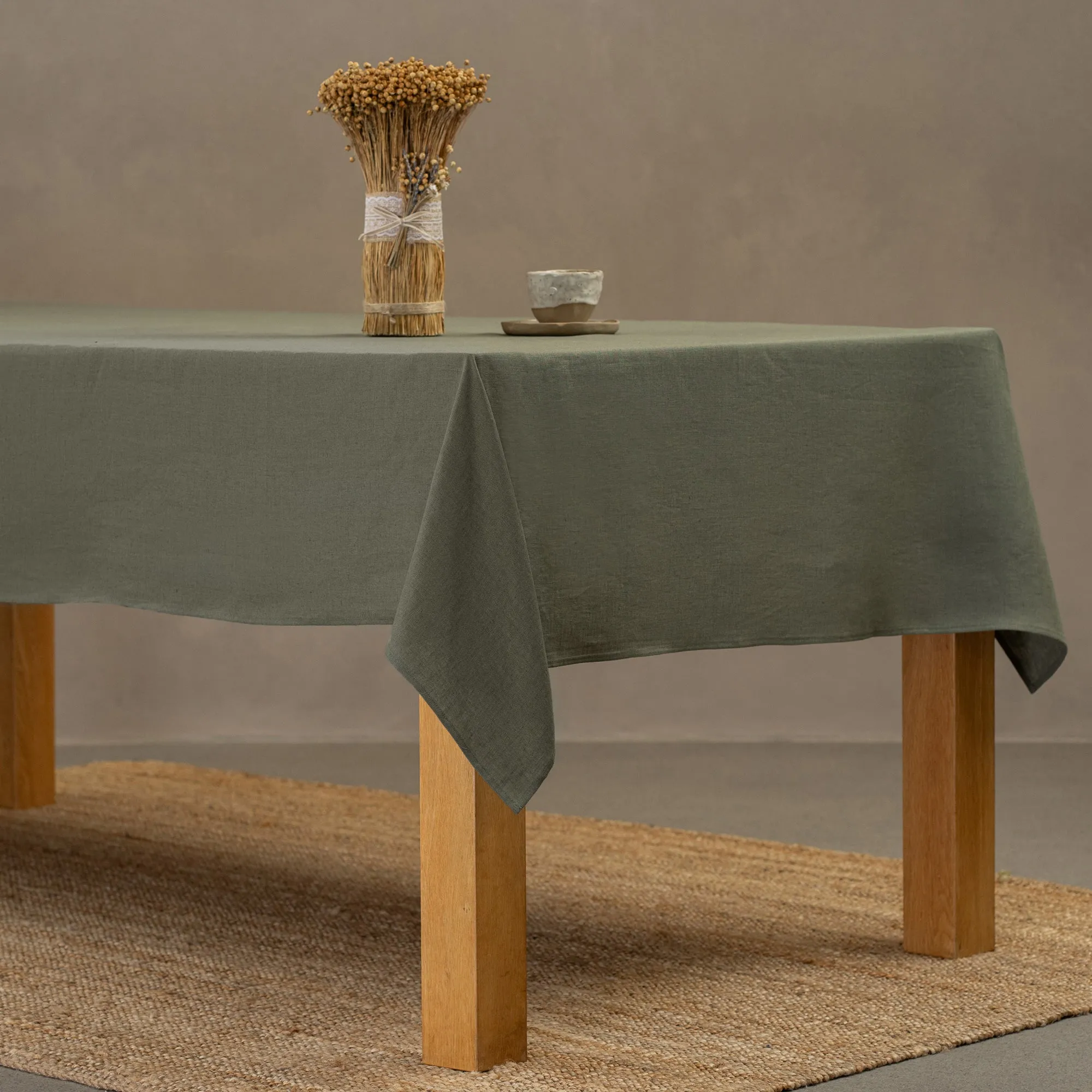 Linen Tablecloth Stone Green