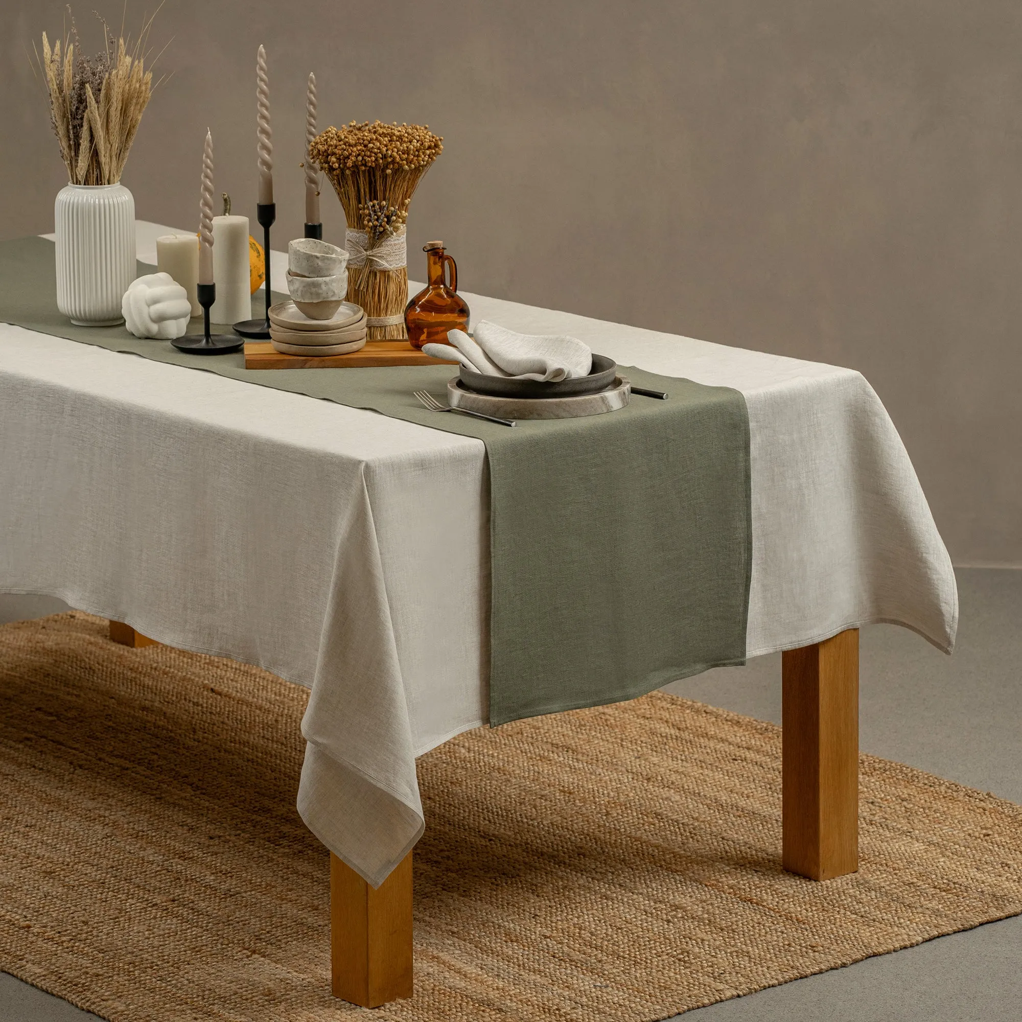 Linen Tablecloth Stone Green