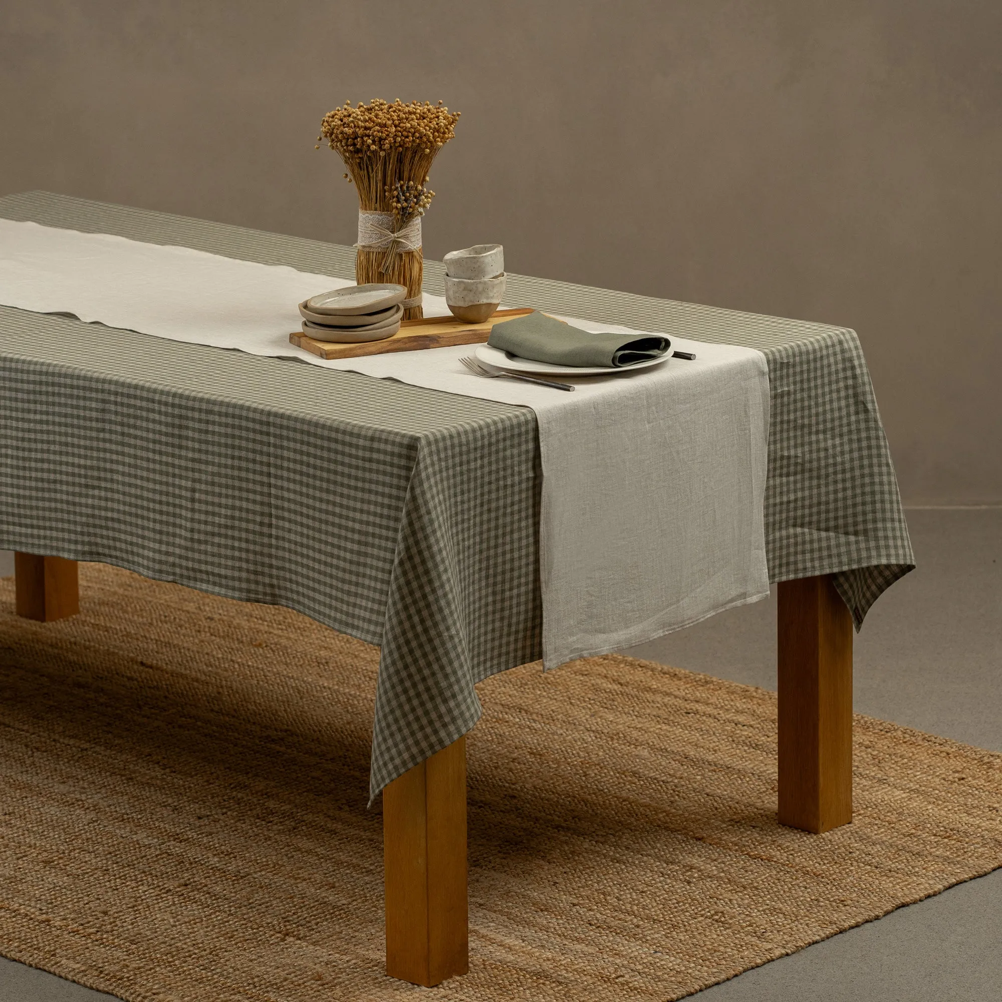 Linen Tablecloth Stone Green