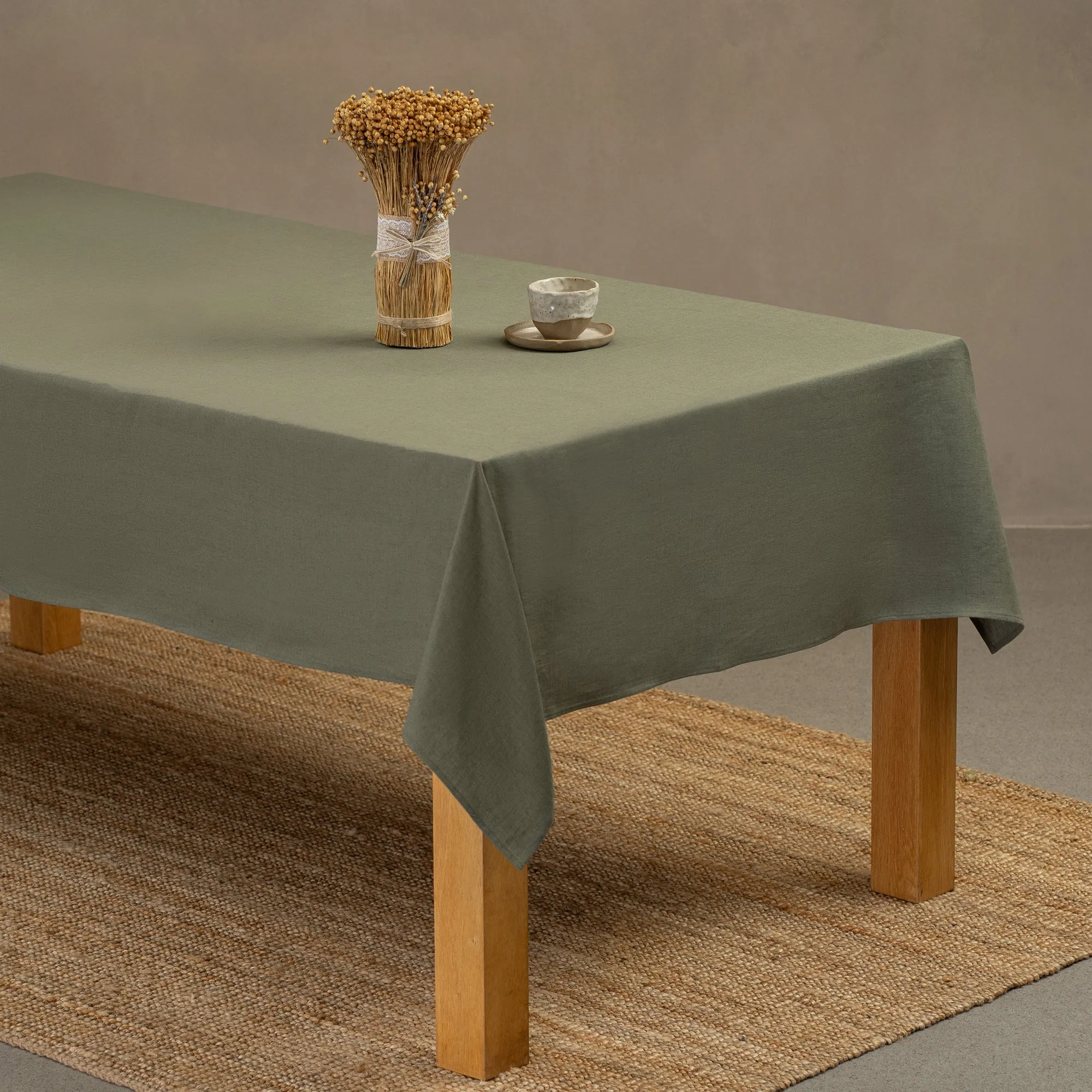 Linen Tablecloth Stone Green