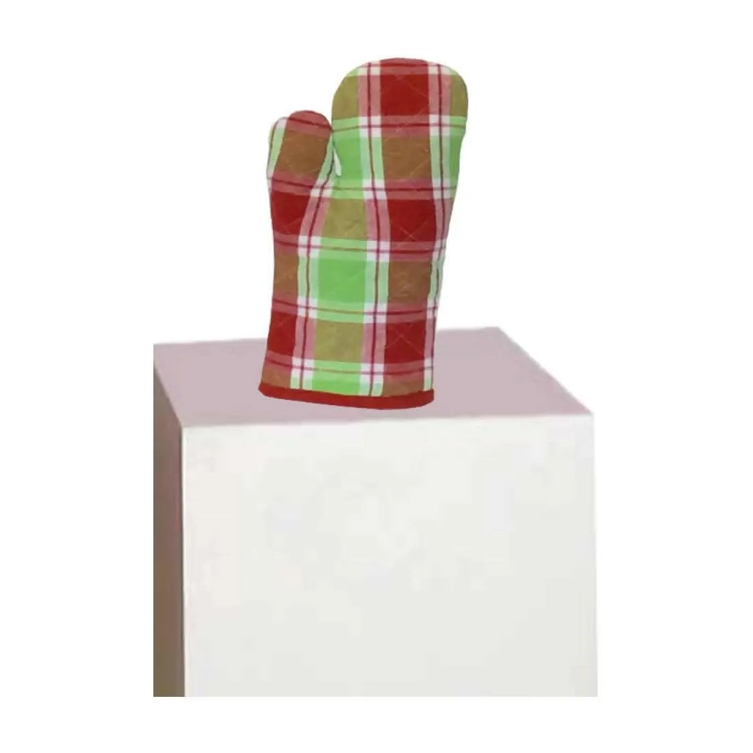 Lushomes Red and Green Checks Kitchen Cooking Apron Set for Women (2 Pc Set, Oven Glove 17 x 32 cm, Apron 60 x 80cms)
