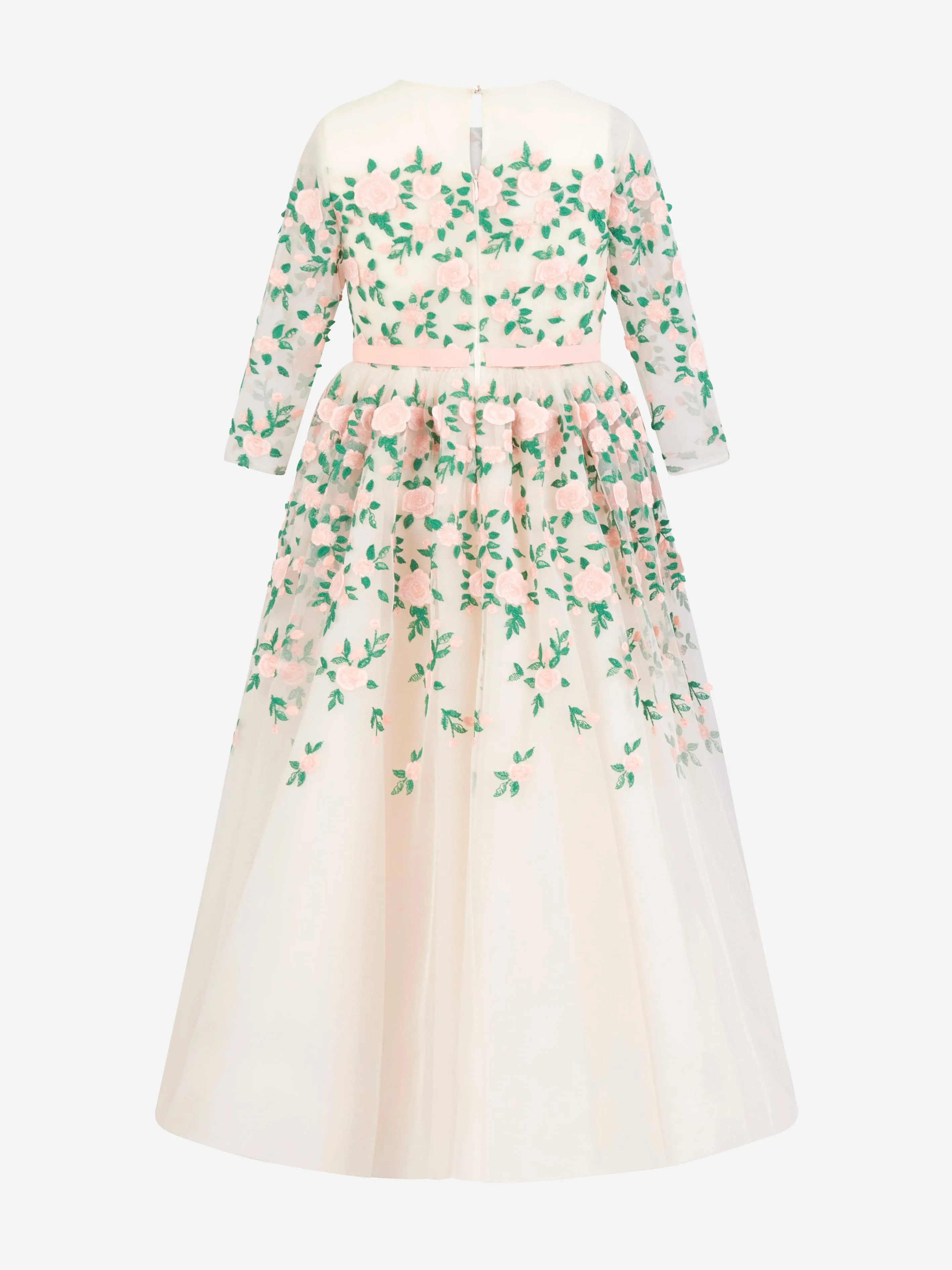 Marchesa Girls Floral Embroidered Tulle Gown in Cream