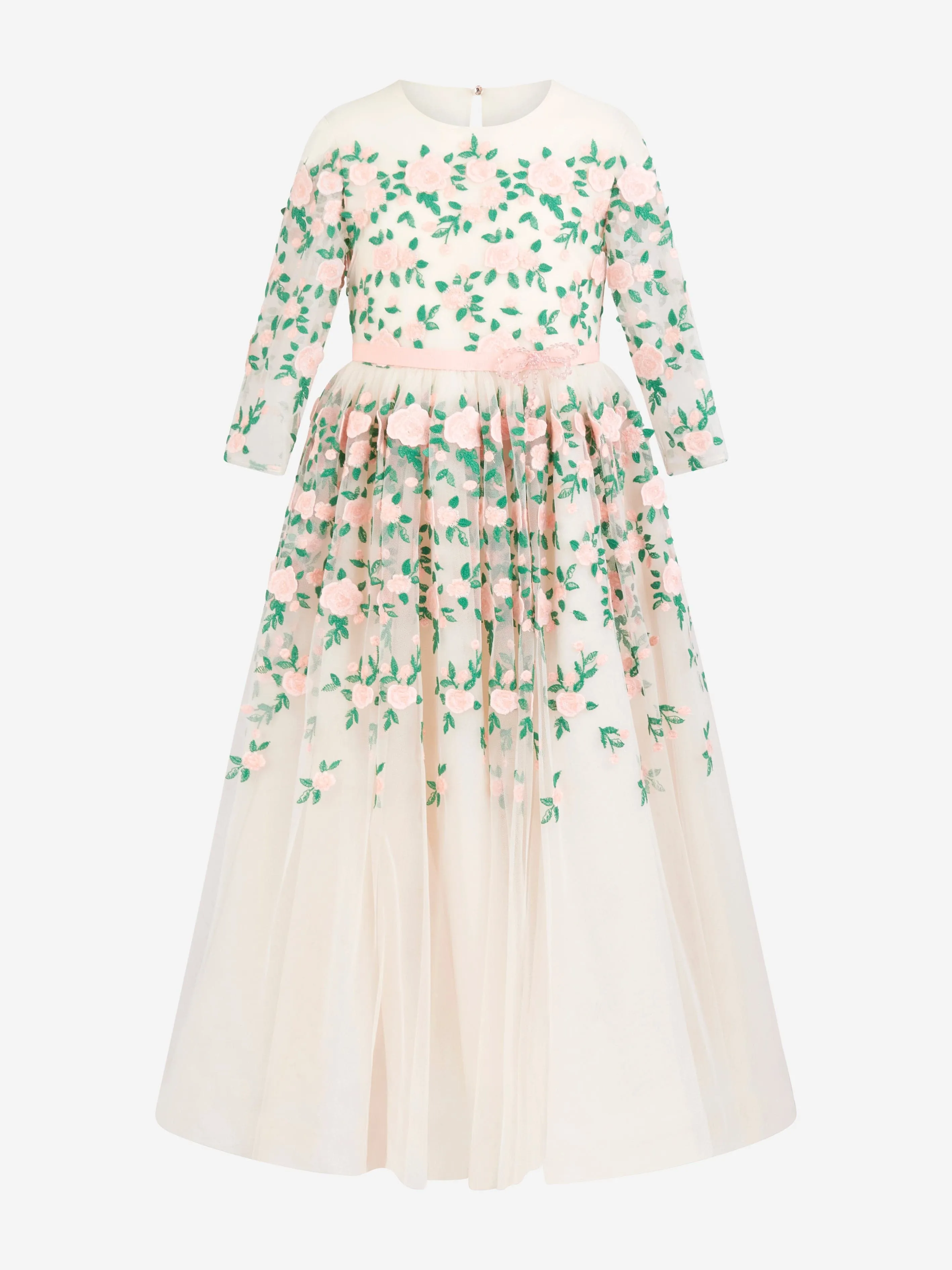 Marchesa Girls Floral Embroidered Tulle Gown in Cream