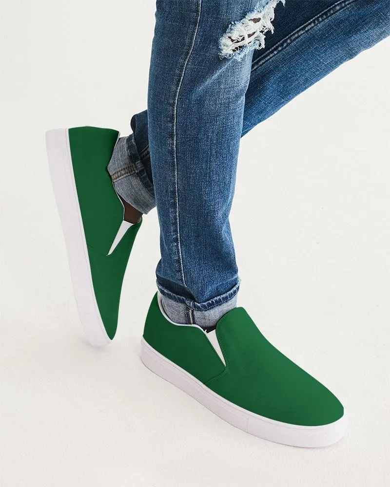 Medium Dark Green Slip-On Canvas Sneakers | Men's | Medium Dark Pure Green | C100M0Y100K60
