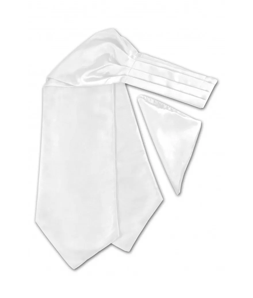 Men's Solid White Color Silk Ascot Ties with Pocket Square