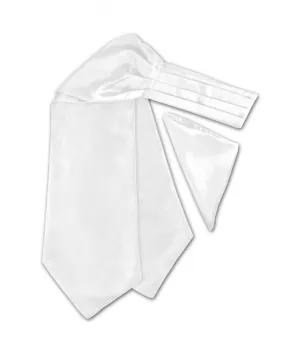 Men's Solid White Color Silk Ascot Ties with Pocket Square