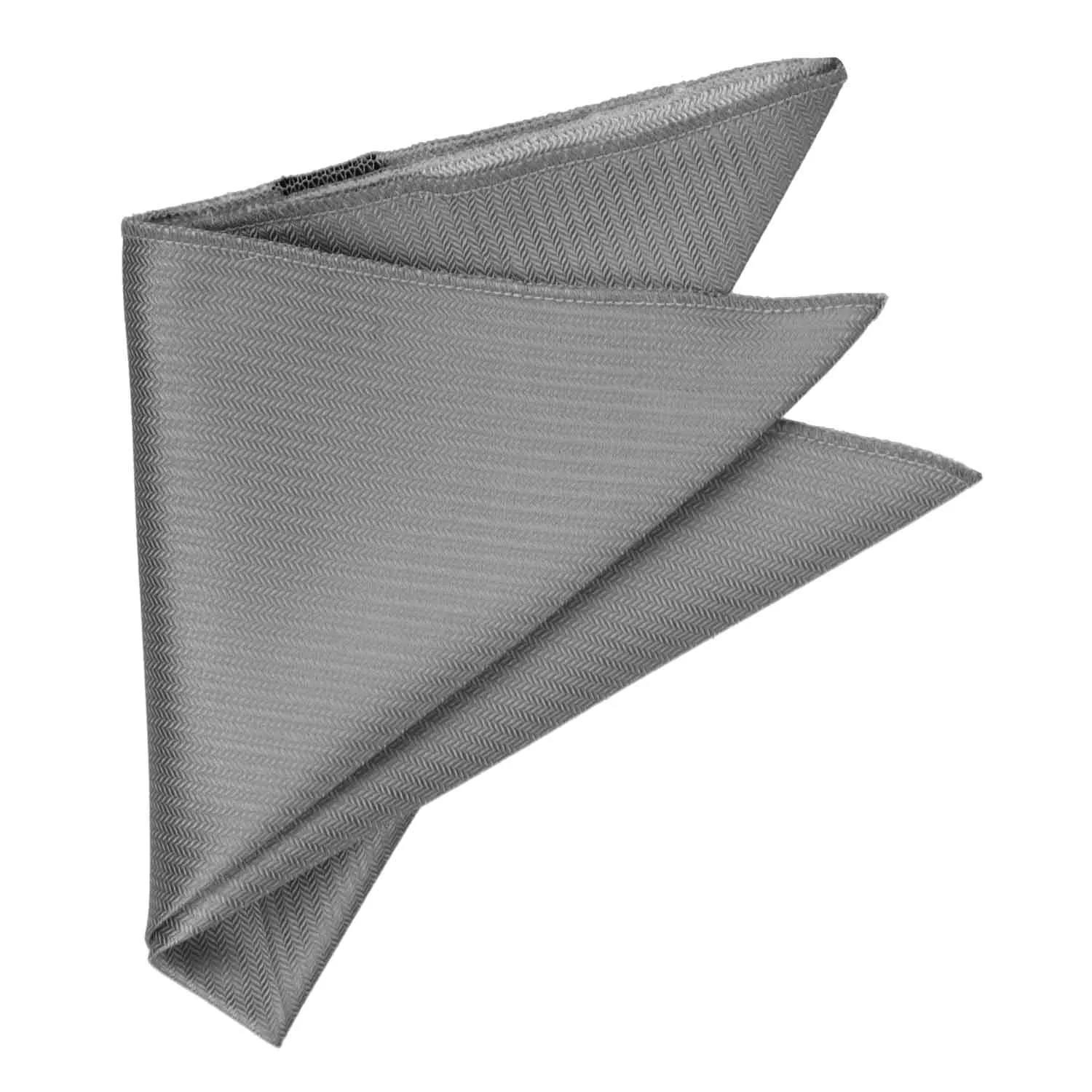 Mercury Silver Herringbone Silk Pocket Square
