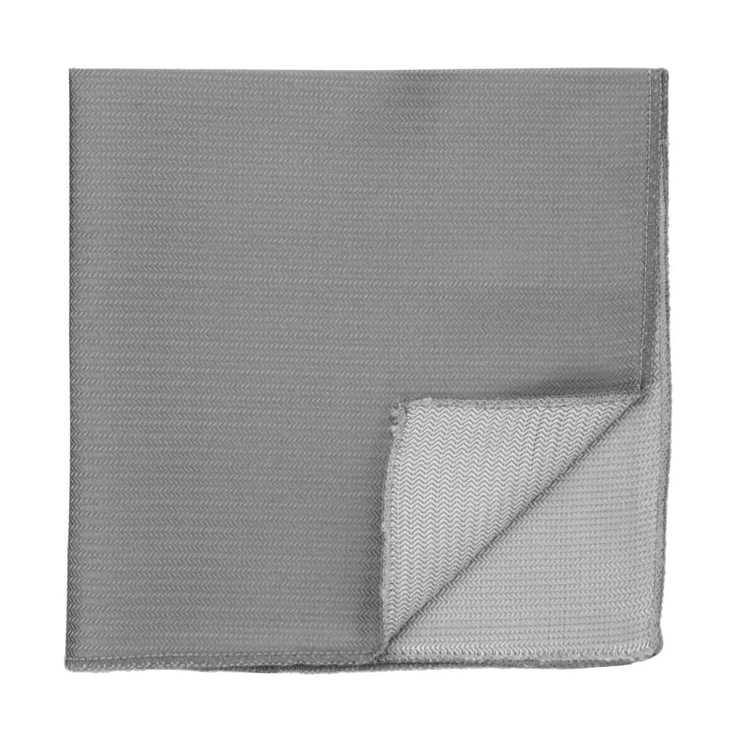 Mercury Silver Herringbone Silk Pocket Square
