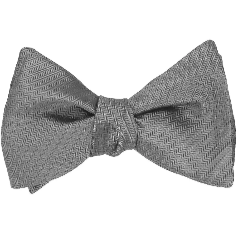Mercury Silver Herringbone Silk Self-Tie Bow Tie