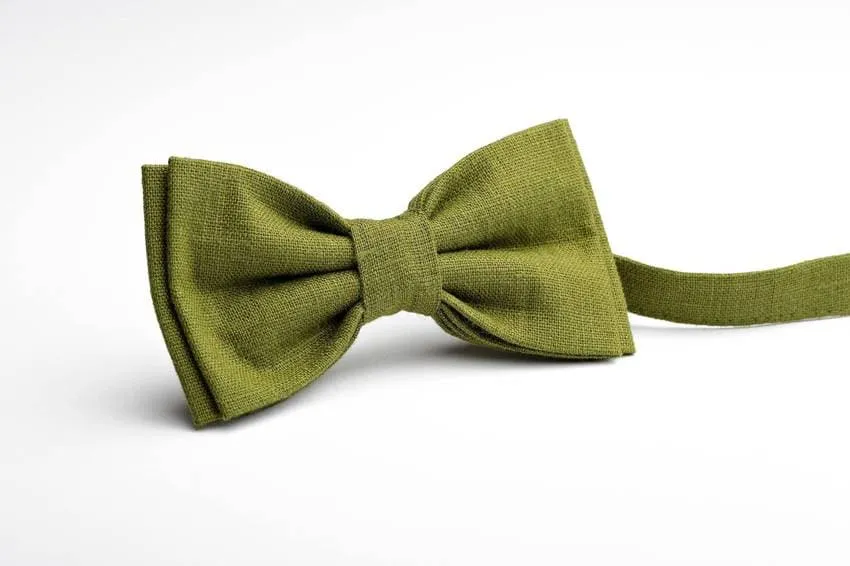 Moss Green Linen Bow Tie - Elevate Your Style with a Timeless Touch