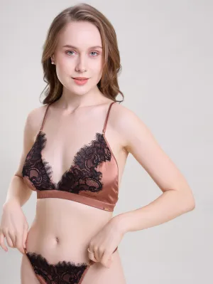 Mysthelle BROWN SATIN BRALETTE & THONG SET
