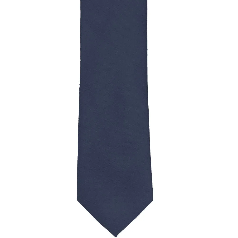 Navy Blue Cotton/Silk Slim Necktie, 2.5" Width