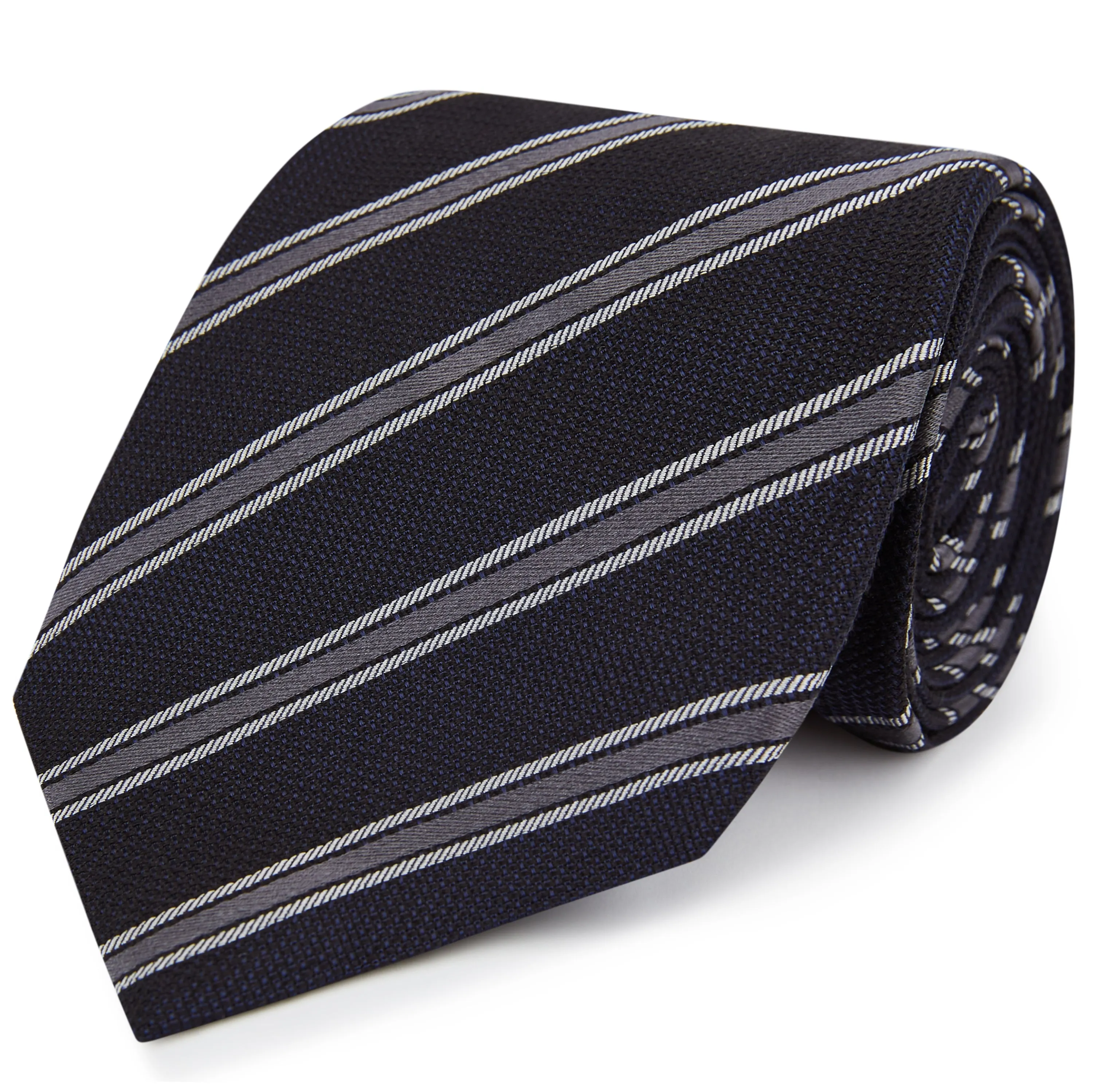 Navy Grey Textured Fine Stripe Woven Silk Tie